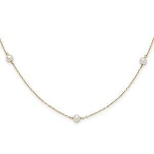 14k Yellow Gold Childrens 4-5mm White Round FW Cultured Pearl 5-station Necklace